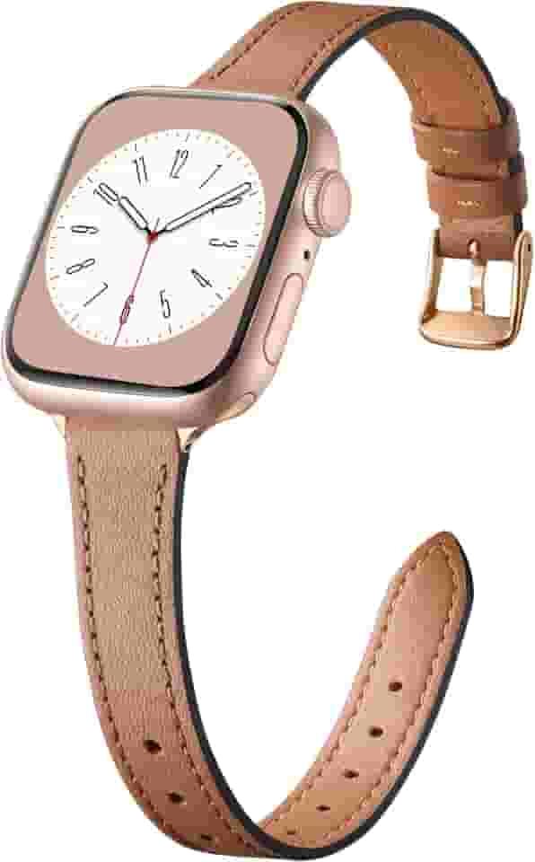 Charlam Pulseira feminina de couro fino compatível com Apple Watch séries 10, 9, 8, 7, 6, 5, 4, 3, 2, 1, SE Ultra de 40 mm, 38 mm, 41 mm, 42 mm, 44 mm, 45 mm e 46 mm