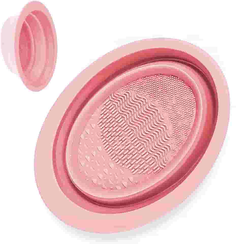 Limpador de pincéis de maquiagem de silicone dobrável portátil - ideal para escovas de limpeza, pó e esponjas (rosa)