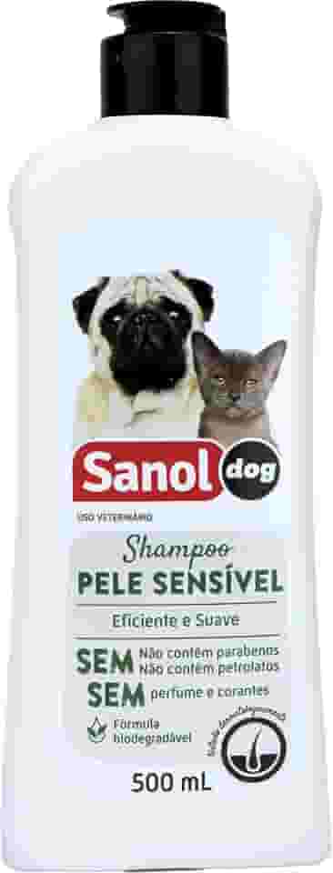 Sanol Dog Shampoo De Pêlos Para Câes E Gatos Pele Sensível 500 Ml Branco