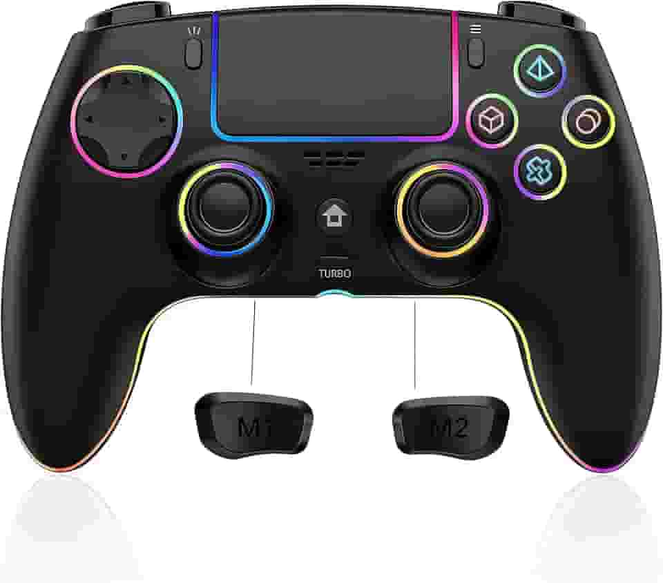 JUNHUAN Wireless PC Controller for PS4/PS3/PC/Anroid/IOS, Switch Controller for Nintendo Switch/Lite/OLED with Hall trigger/Programming Function/Non-Slip Grip/Cool RGB/Motion Sensor/TURBO/3.5mm Audio