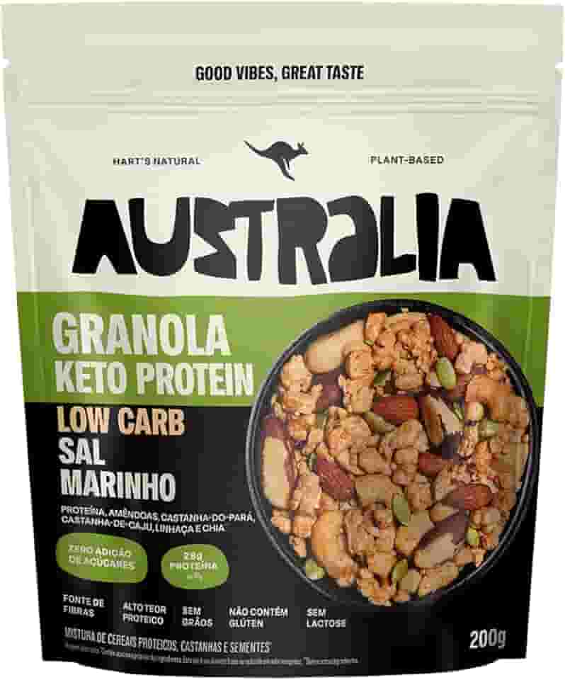 Hart's Natural Granola Australia Low Carb Keto Protein Sal Marinho Crunch, 28g de Proteína, Granola Sem Açucar, Sem Lactose, Sem Glúten, Vegano, 200g
