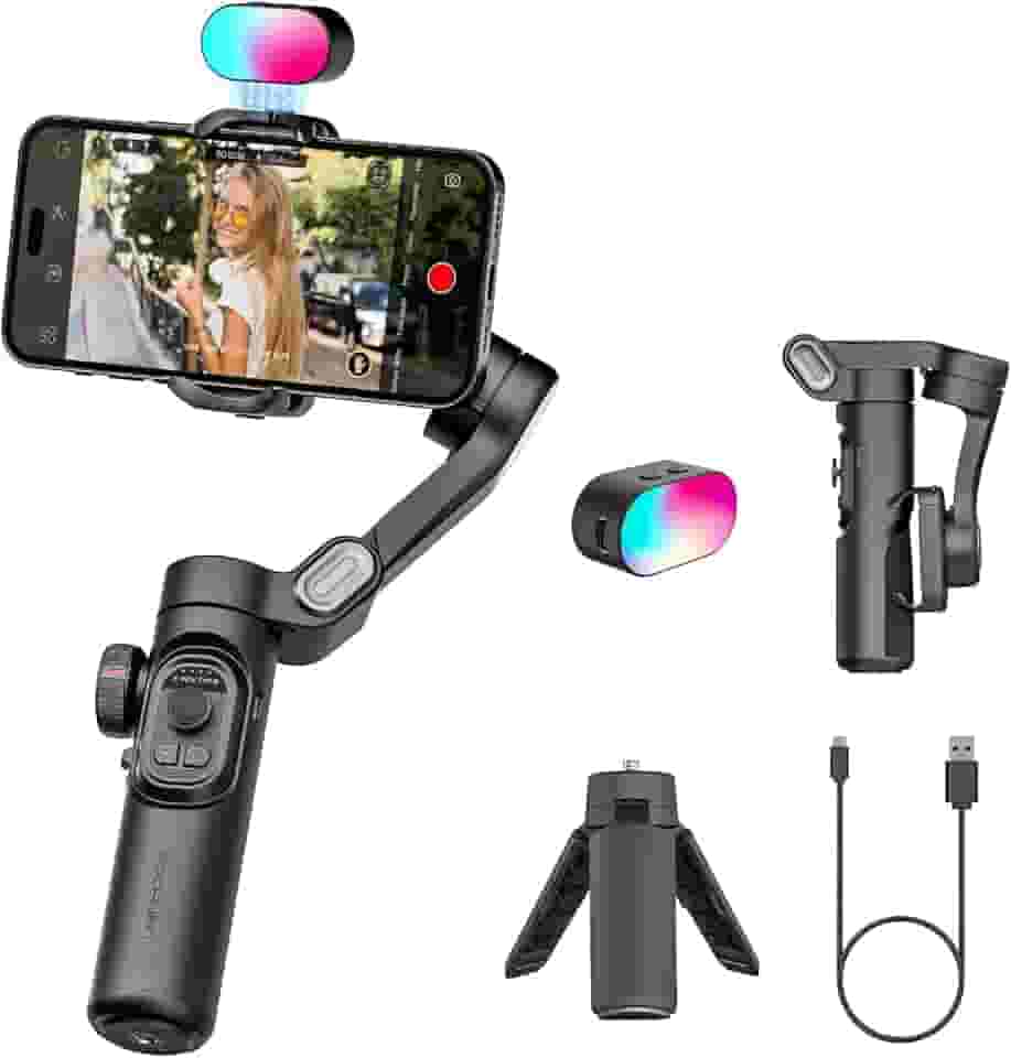 AOCHUAN Estabilizador gimbal de 3 eixos para smartphone com luz de preenchimento RGB, estabilizador cardan portátil profissional para iPhone 15, 14, 13, 12 Pro/Max Galaxy S22, gravação de vídeo