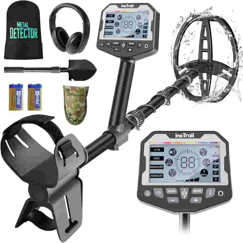 InkTrail Detector de metais para adultos profissionais, detectores de metais pontuais com bobina de pesquisa à prova d'água de 28 cm para detecção de ouro, maior precisão, visor LCD maior, 5 modos,