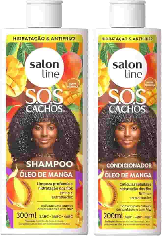 Salon Line, Kit Shampoo e Condicionador, S.O.S Cachos, Óleo de Manga, Vegano - Para Cabelos Ondulados, Cacheados e Crespos, 2 Unidades