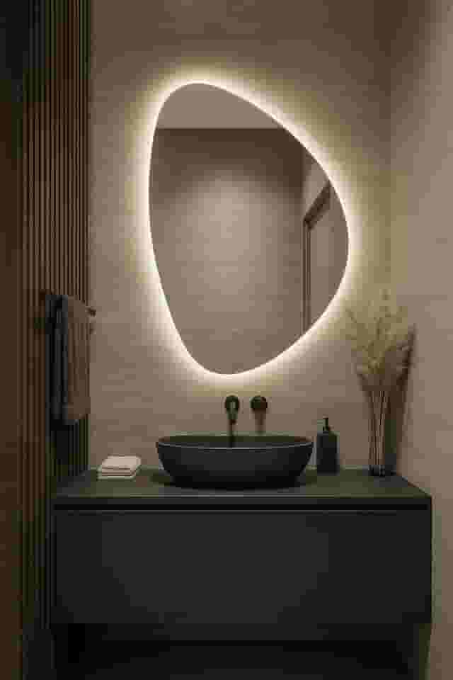 Espelho LED Irregular Decorativo, 58x43 cm, Iluminação Embutida, Design Premium (1, Suporte na Vertical)