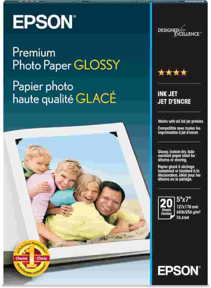 Epson Papel fotográfico premium S041464, 30 kg, alto brilho, 5 x 7 (pacote com 20 folhas)