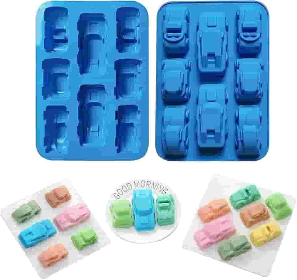 Molde de silicone para carro, molde de bolo de silicone 8 em 1, molde de mousse de bolo de silicone para carro esportivo, molde de pão feito à mão para carro de 8 cavidades (2 peças)