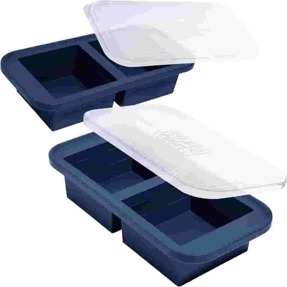 Souper Cubes 2 formas de silicone para freezer com tampas – cubos de sopa para congelar lasanha, sobras, sopas, molhos, caçarolas, refeições de preparação de refeições e muito mais – Pacote com 2