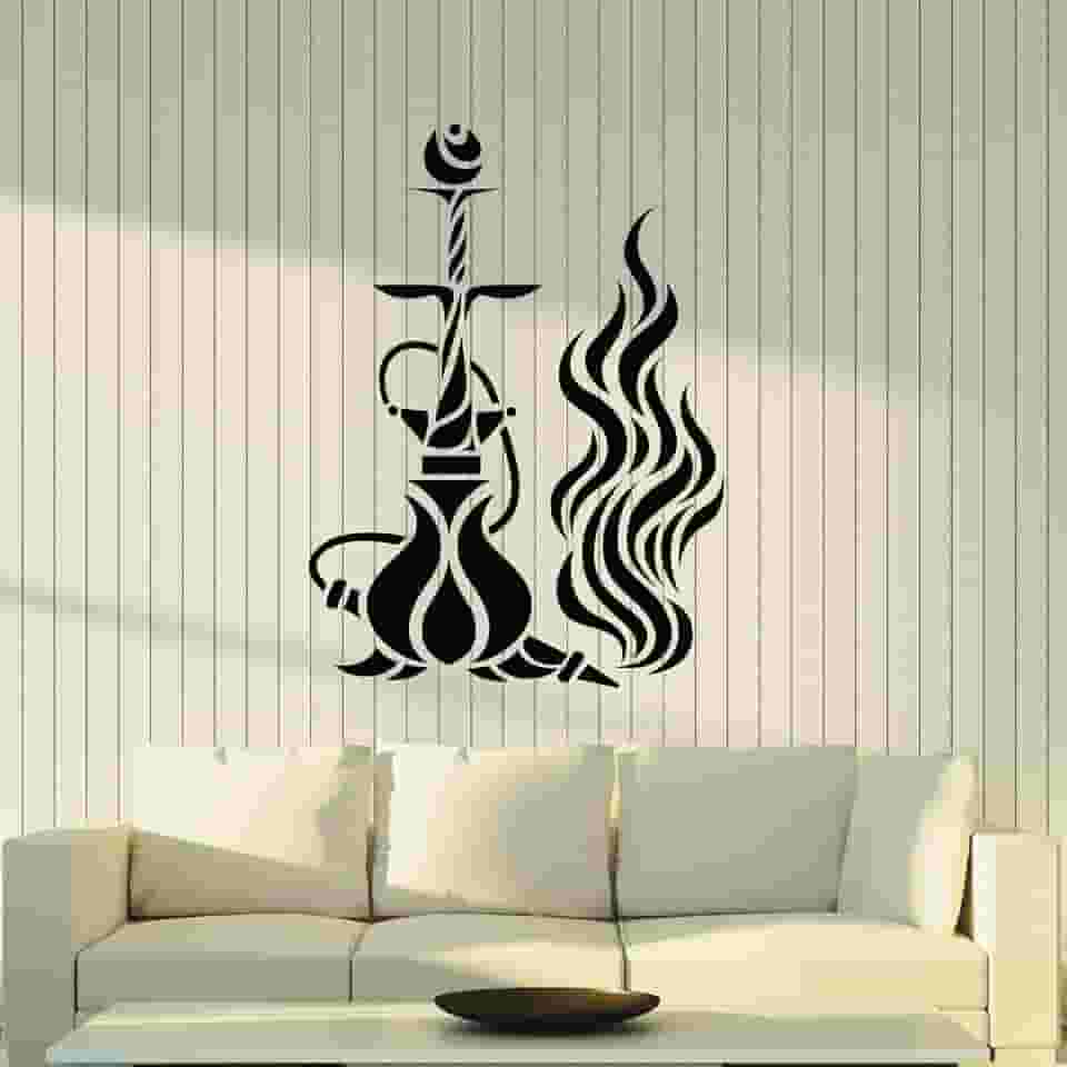 Decalque de parede de vinil, tabaco, narguilé, fumar, fumar, árabe, bar, adesivos, mural, decoração grande (g8430) preto