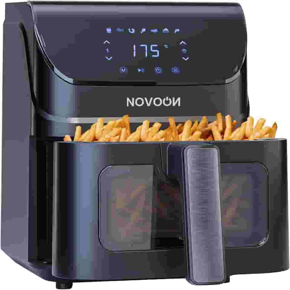 Fritadeira Elétrica Digital Novoon 4,5L 1400W 3 em 1 - Frita sem Óleo, Assa e Reaquece. Air Fryer 4,5 Litros Silenciosa Prepara Batata Frita, Frango, Carne, Peixe, Pão de Queijo e Mais 110v