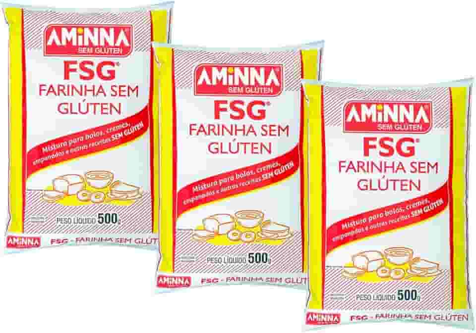 Kit 3 Farinha FSG Sem Glúten Massas e Bolos 500g Aminna