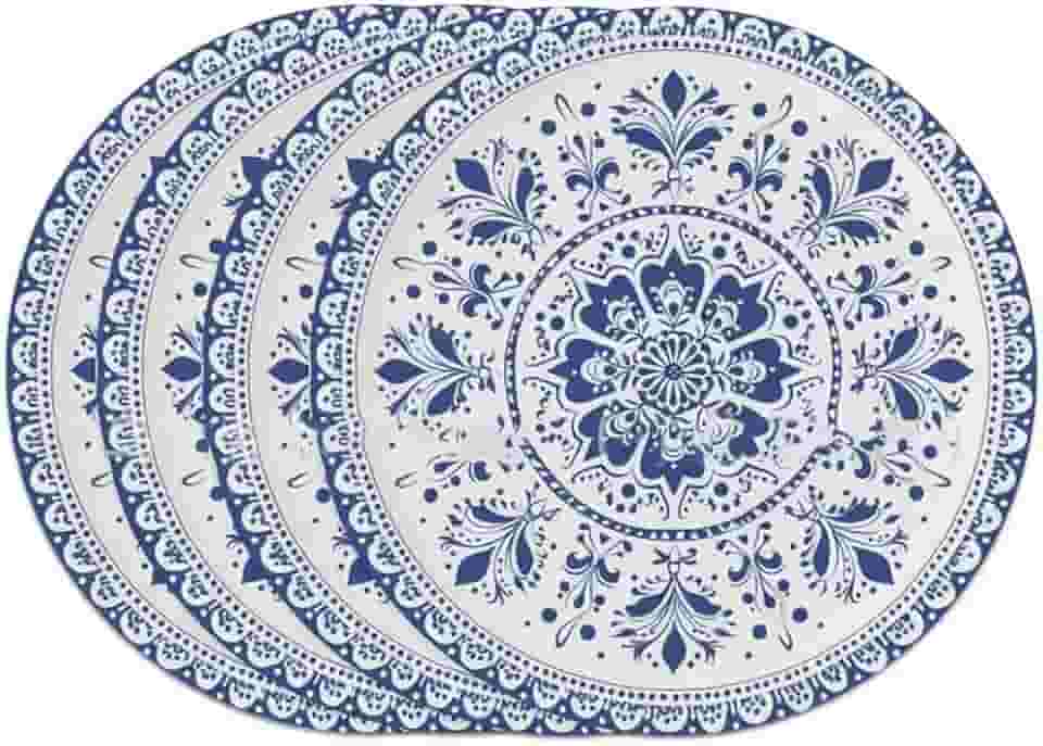 Jogo americano Qinghua porcelana retrô jogo americano azul floral linho adequado para mesas organizadas internas e externas