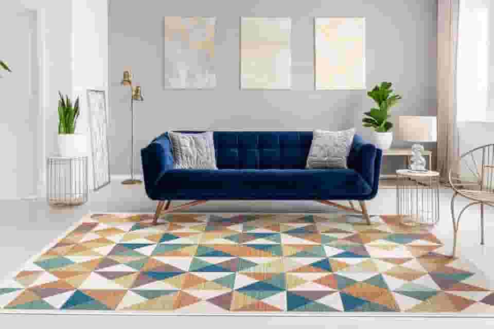 Tapete Aurora Retangular de 100X140 cm, Cor Azul, Verde e Bege, Edantex.