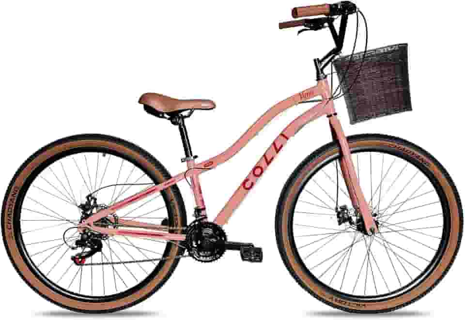 Colli Bike, Viena, Tam. 15,5, Aço Carbono, 21 Velocidades, Aro 29, Freios a Disco, Com Cesto Bege, Selim Marrom, Pneu com Faixa Bege CHAOYANG