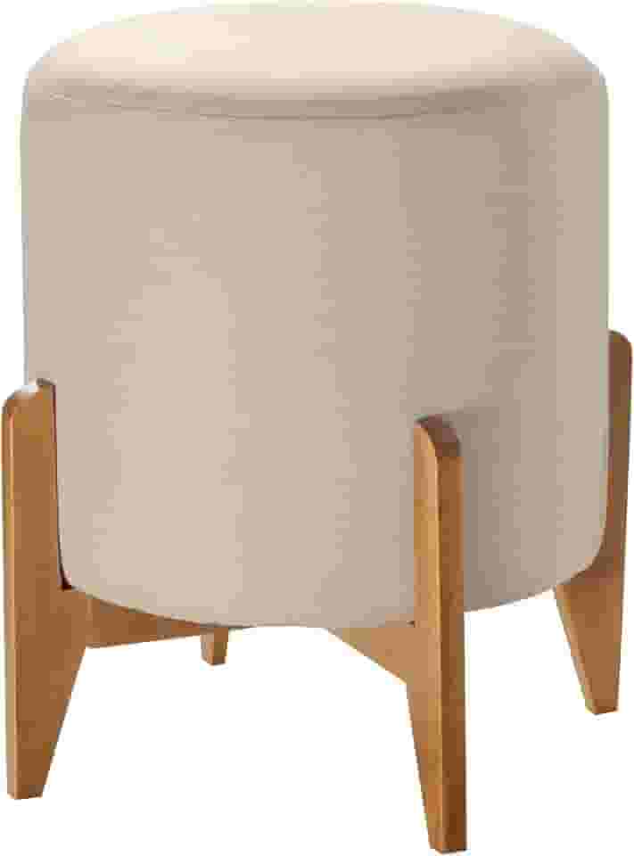 Puff em Linho Redondo Otavio Agarb Decor Cor:Linho Bege Claro