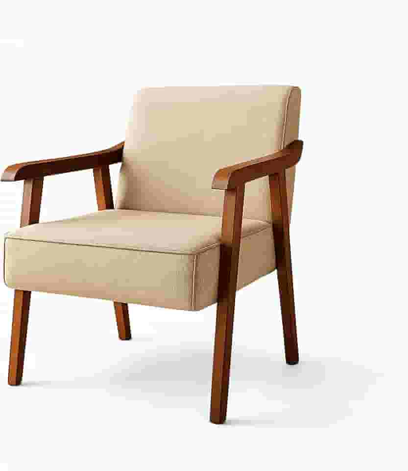 Poltrona Cadeira Estofada Moderna Linho Premium Madeira Maciça Sala de Estar Escritório Recepção Luxo e Conforto (Bege)