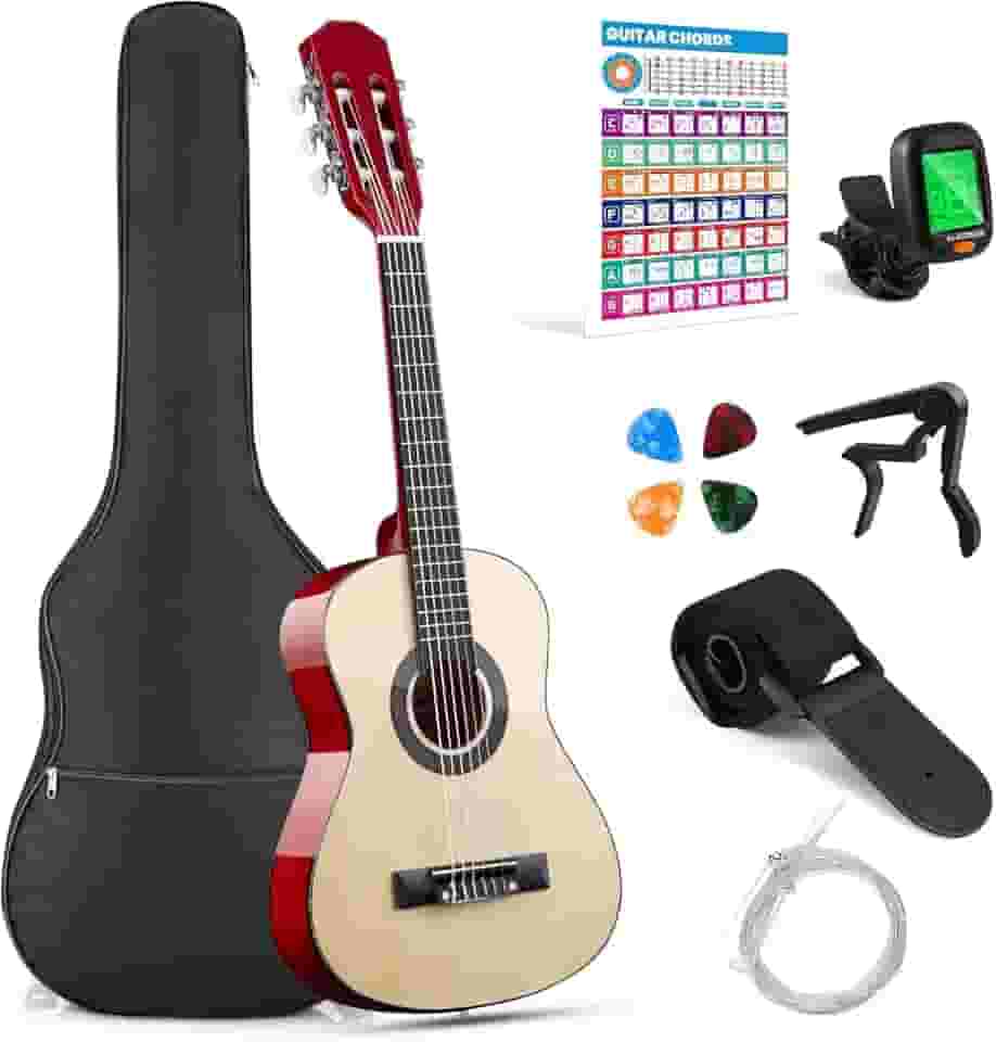 VEDO Violão Acústico para Iniciantes, Crianças e Adolescentes, 1/4 Tamanho Clássico com Cordas de Nylon, Inclui Poster de Acordes, Case, Afinador, Palhetas, Alça e Capotraste