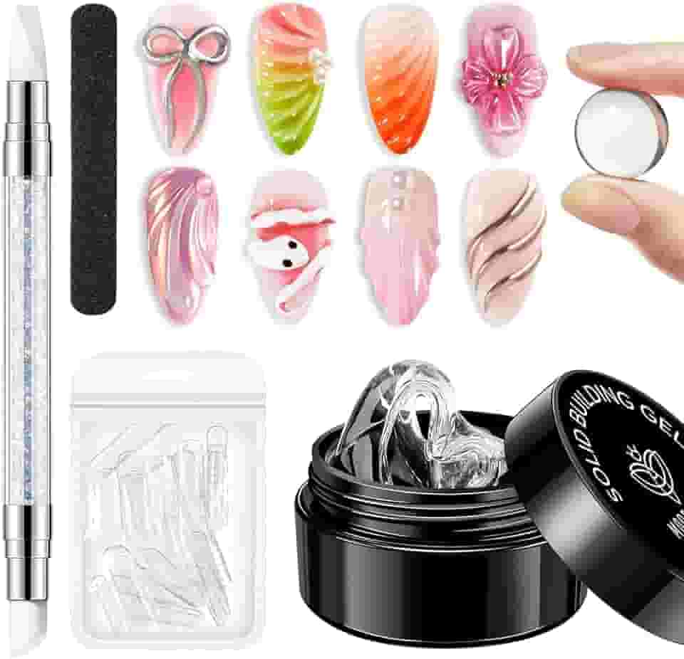 modelones Gel Construtor De Unhas Sólido, Kit 3D Para Extensões E Esculturas, Transparente Rígido Não Pegajoso Artísticas Em Salão Ou Manicure Caseira, Luz Uv Necessária
