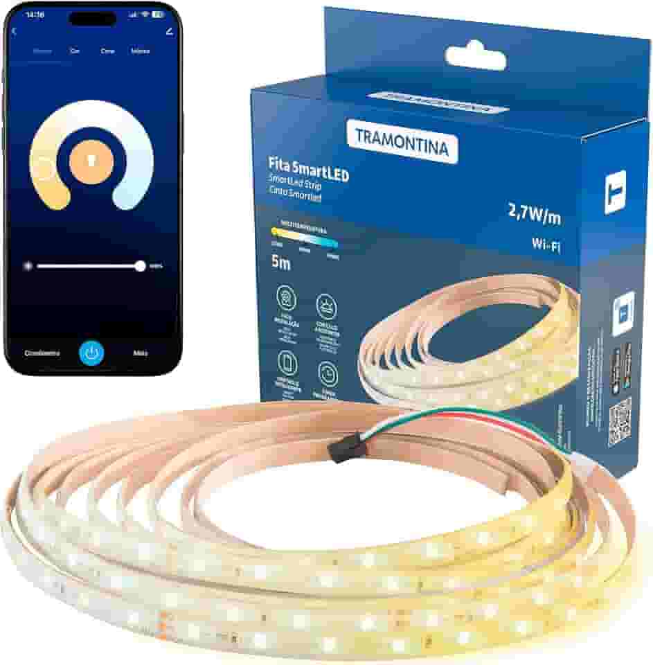 Tramontina Smart Fita LED Inteligente Multitemperaturas luz amarela e branca 5 Metros Bivolt - Compatível com Alexa e Google Home - Wi-Fi