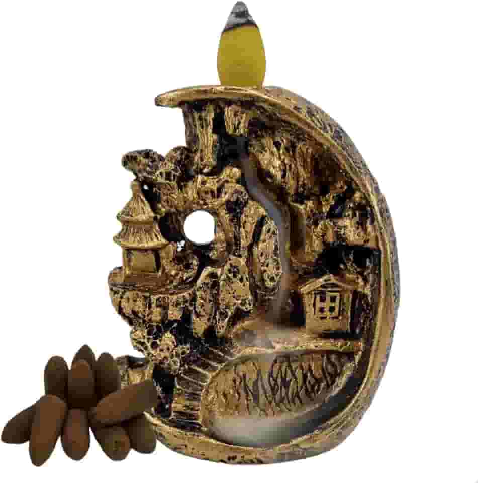 Incensário Cascata e Vareta Montanha Fumaça invertida + 10 incensos cone backflow