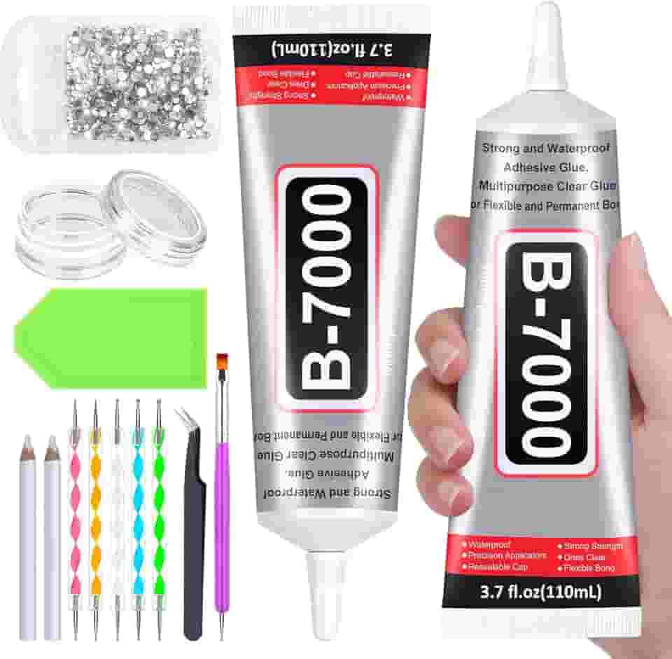 Evatage B7000 Cola transparente para strass, 2 peças, 110 ml, B-7000, colagem de pedras preciosas com strass de cristal, ferramenta de strass pontilhada para roupas, sapatos, artesanato, artesanato, artesanato, arte de unhas