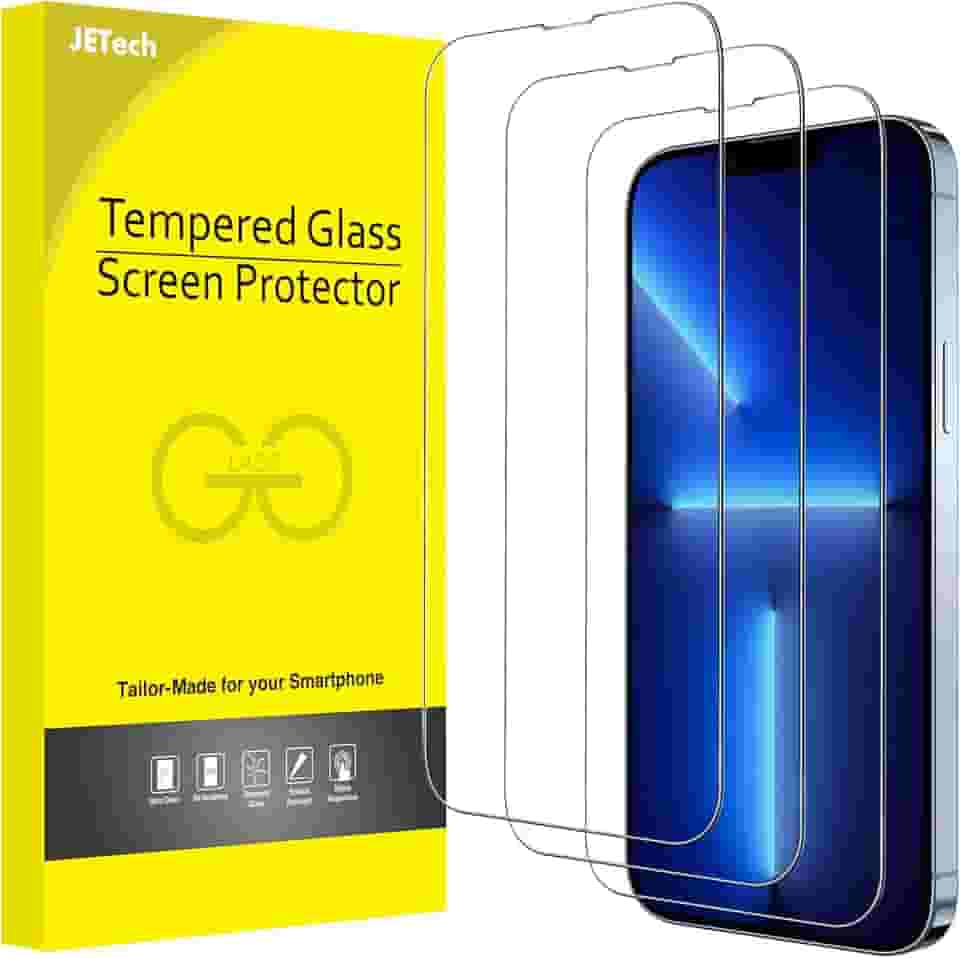 JETech Película de Vidro Temperado de Cobertura Total para iPhone 13 Pro Max 6,7 Polegadas, 9H Protetor de Tela Caso-Amigável, HD Transparente, Pacote com 3