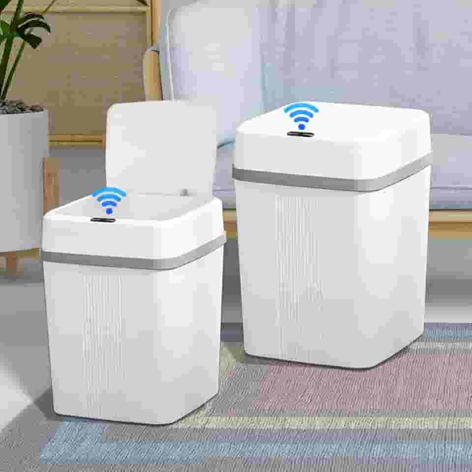 Lixeiras Automáticas com Sensor 12L e 18L Conjunto – 3 Modos Inteligentes de Abertura e Fechamento para Cozinha, Banheiro e Escritório(12L+18L-branco)
