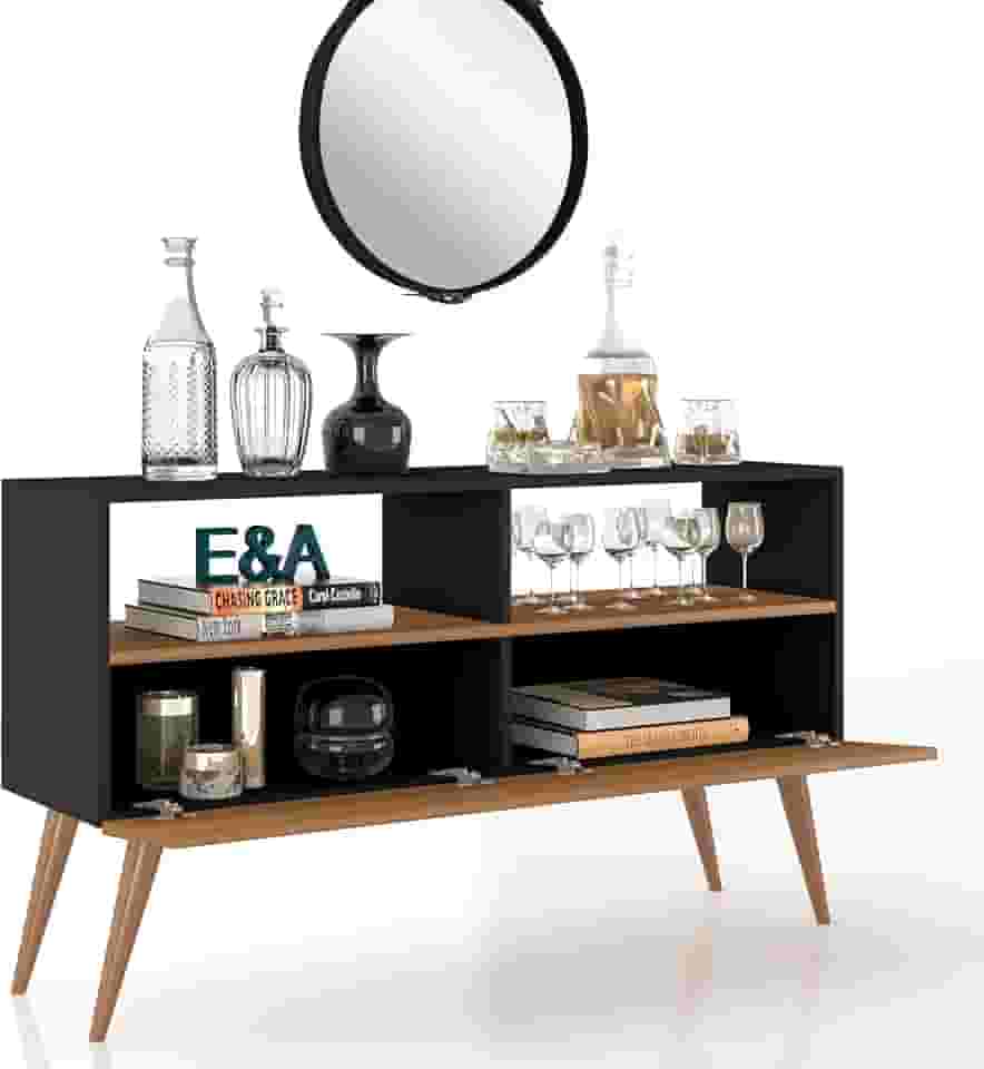 Aparador Buffet Multiuso Moderno Rack Sala Cozinha E&A (Preto/Nature)