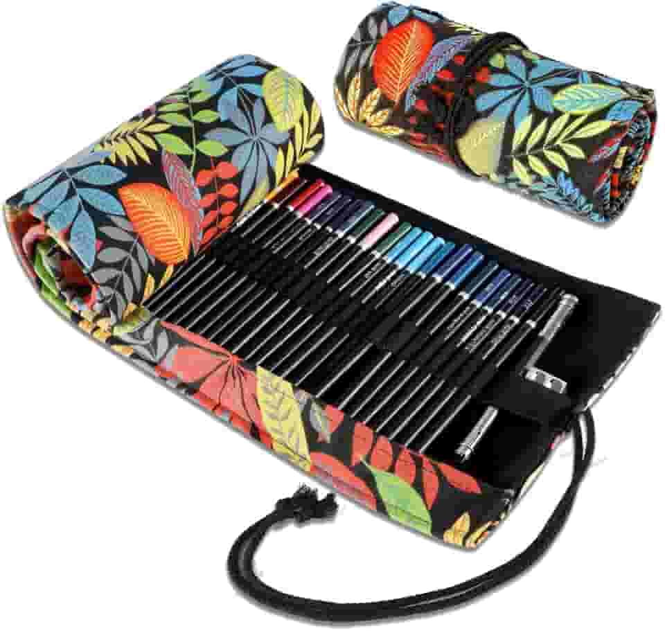 Lapis de Cor, Lápis de Cor, Lapis de Colorir, Lapis de Cor Profissional, Estojo de Tecido com 72 Ecolápis de Cor, 72 Lápis de Pintura Profissional de Cores, Bolsa de Pano Bordada com Folhas de Lápis