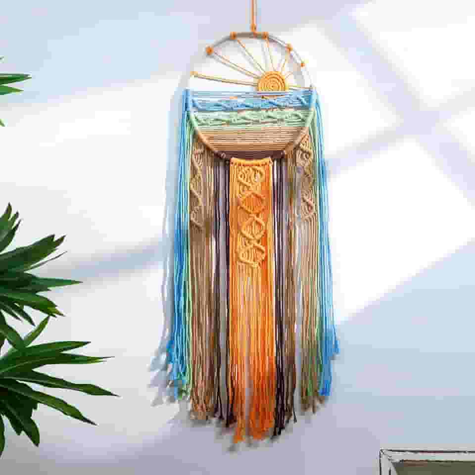 Artilady Apanhador de sonhos de arte de parede pôr do sol - macramê para pendurar na parede grandes apanhadores de sonhos, tapeçaria boho tecida à mão, decoração de parede colorida para quarto,