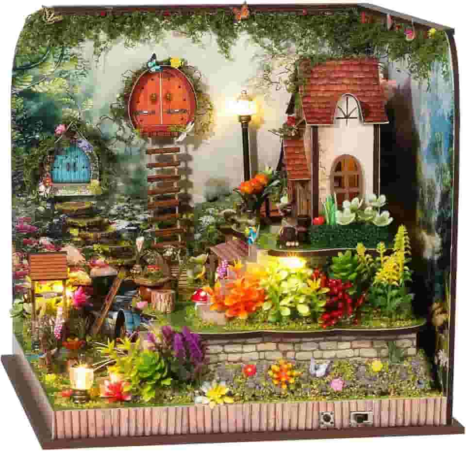 Kit DIY Casa Miniatura: Luzes LED e Música, Casa de Livros com Jardim, Presente para Crianças Maiores de 14 Anos e Adultos
