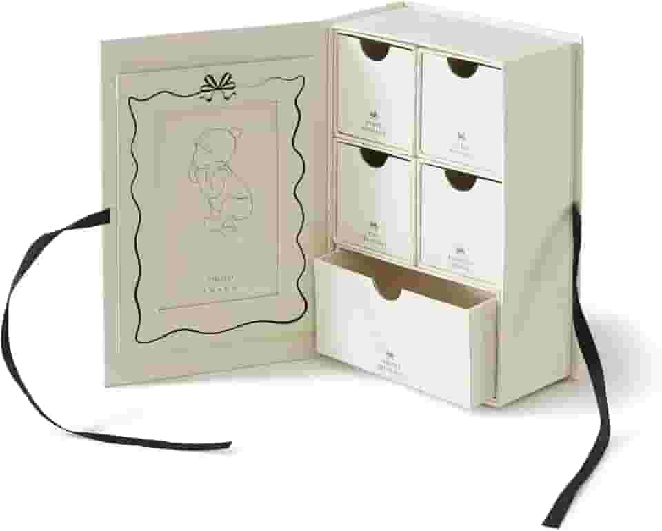 Soul & Lane Caixa de lembrança de bebê com 5 compartimentos, caixa de memória de bebê com moldura para fotos, organizador de armazenamento de recém-nascidos para meninas e meninos, guarda memórias