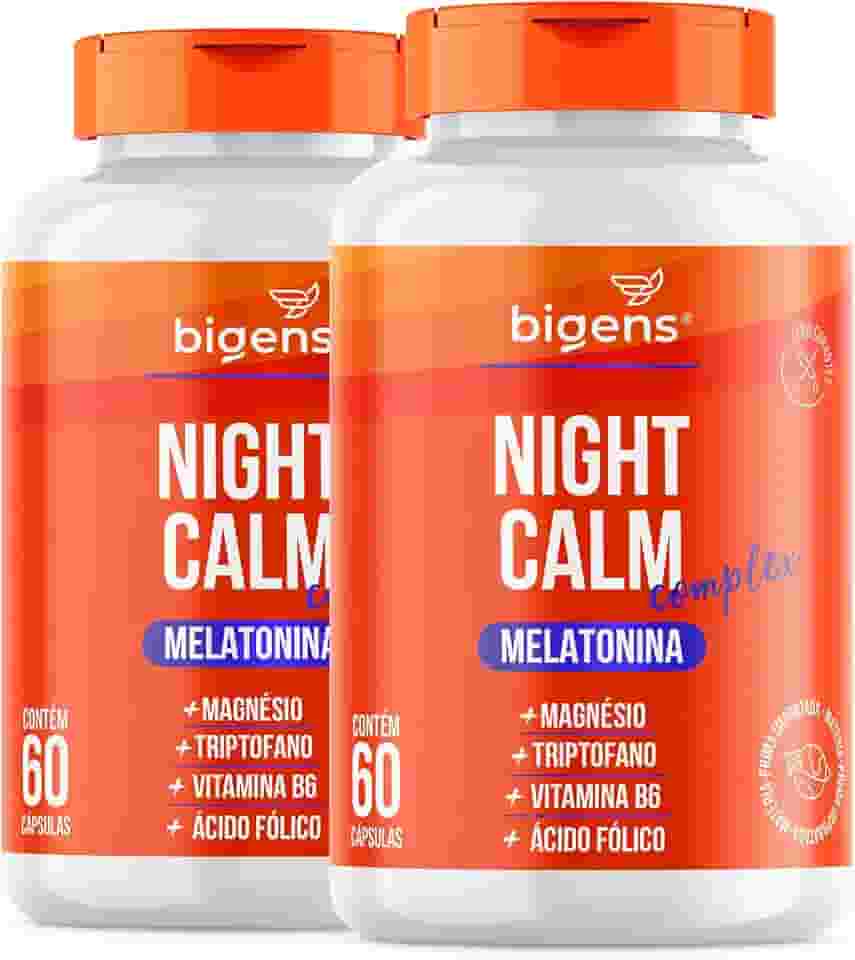 Night Calm Complex, Melatonina, magnésio, triptofano, Vitaminas B6 e B9, Biogens, Kit 2x 60 cápsulas