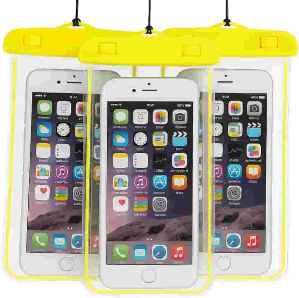 Kit 3 Unidades Capa Case A Prova D'água Impermeável para Celular Smartphone Capinha com Alça Universal Proteção 360º Completa Sensível ao Toque (Amarela)