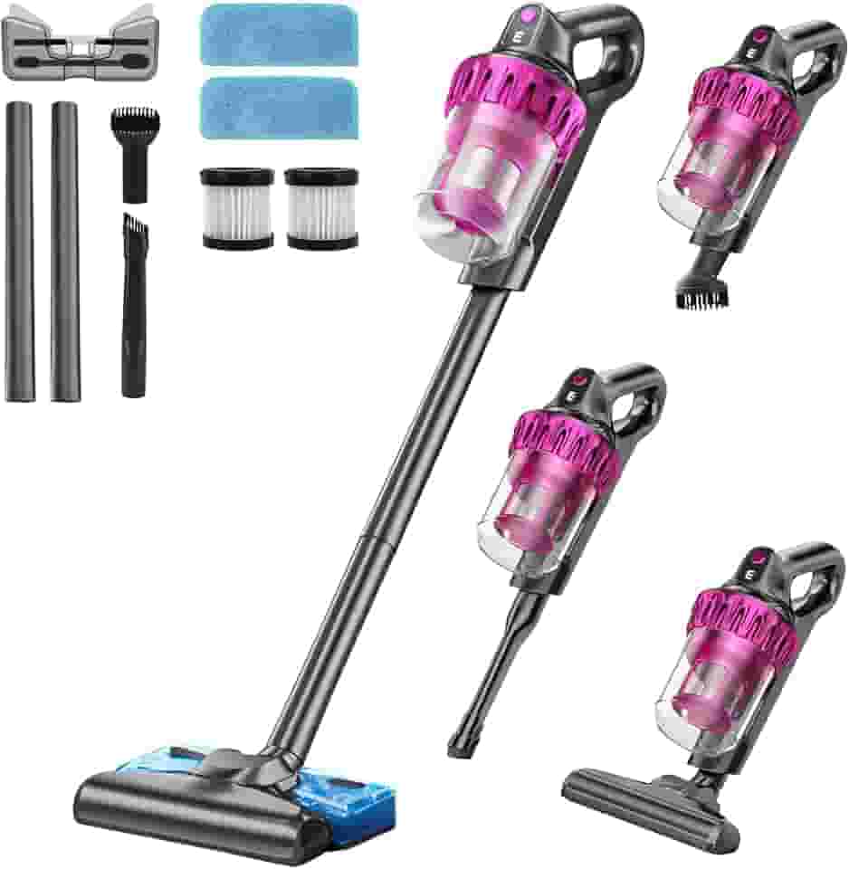 Sucção e reboque aspirador de pó vertical sem fio, Tanque de água removível, Ajuste de 3 velocidades, Equipado com cabeça de escova dois em um, elemento filtrante×2, Sucção de boca plana, pano×2