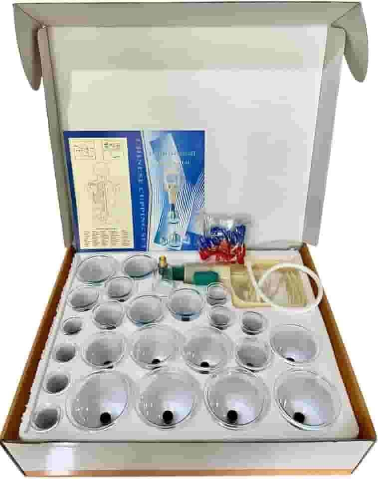 Kit Com 24 Copos Ventosa Ventosaterapia Guasha Cupping Terapêutica Massoterapia Sucção Vácuo + Bomba