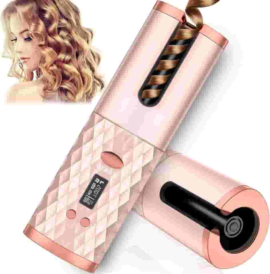 Modelador de cachos automático, modelador de cabelo automático sem fio com 6 temperaturas e temporizadores, barril de cerâmica recarregável, modelador de cachos sem fio, ferramenta portátil rotativa para pentear, desligamento automático