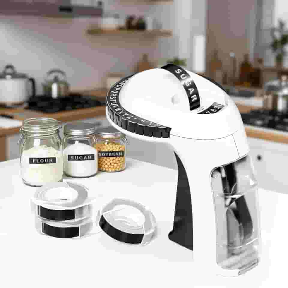 Máquina de fazer etiquetas em relevo clássica 3D com fitas, etiquetadora portátil Omega S com 3 rolos de 9 mm x 3 m de etiquetas para casa e escritório, branco e preto