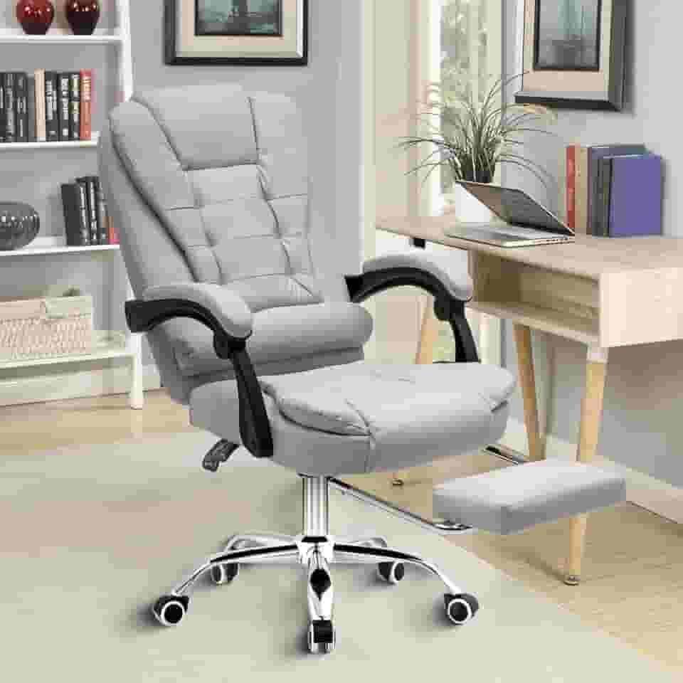 Cadeira de escritório presidente, cadeira de home office com apoio para os pés e encosto ajustável (Cinza)