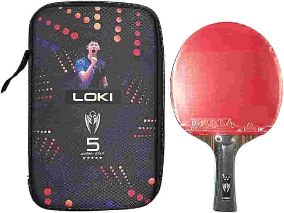 Loki K5 Series, Raquete de Tênis de Mesa Profissional com Borrachas Rxton, 7 Folhas, Cabo Flared, com Capa Protetora
