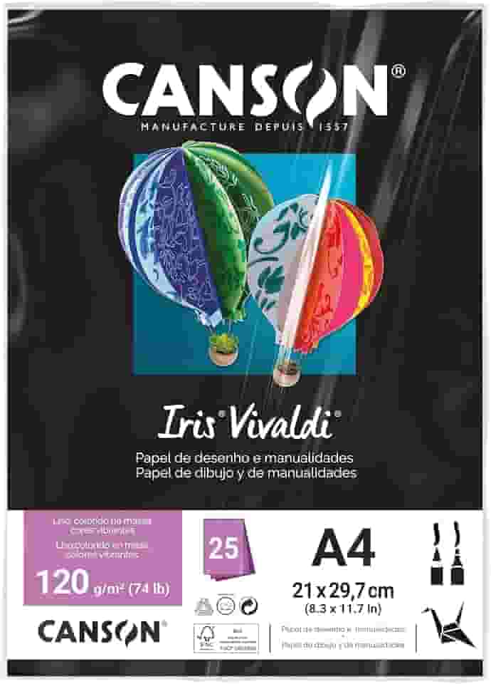 CANSON Iris Vivaldi, Papel Colorido A4 em Pacote de 25 Folhas Soltas, Gramatura 120 g/m², Cor Preto (38)