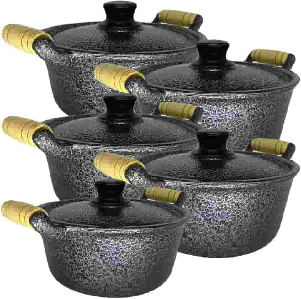 Jogo com 5 peças Panelas Caçarolas em Alumínio Craqueada Fundido