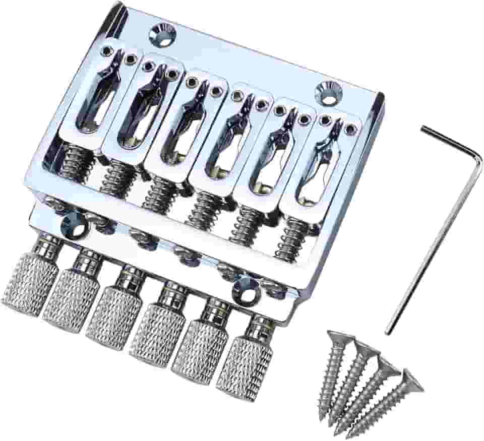 Ponte de guitarra elétrica sem cabeça com selas de latão ponte fixa para peças de reposição de guitarra elétrica sem cabeça de 6 cordas (cromada)