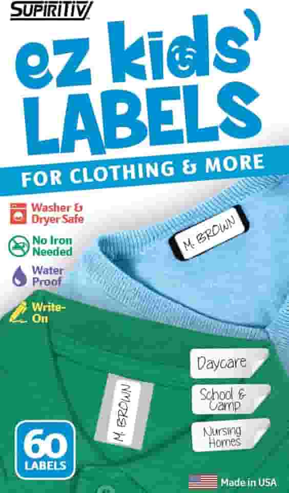 Ez Kids - Etiquetas autocolantes para roupa, não necessita de passar a ferro, ideal para crianças e adultos, lavável e adequado para secadora, escola, acampamento, casa, brinquedos, organização, uso