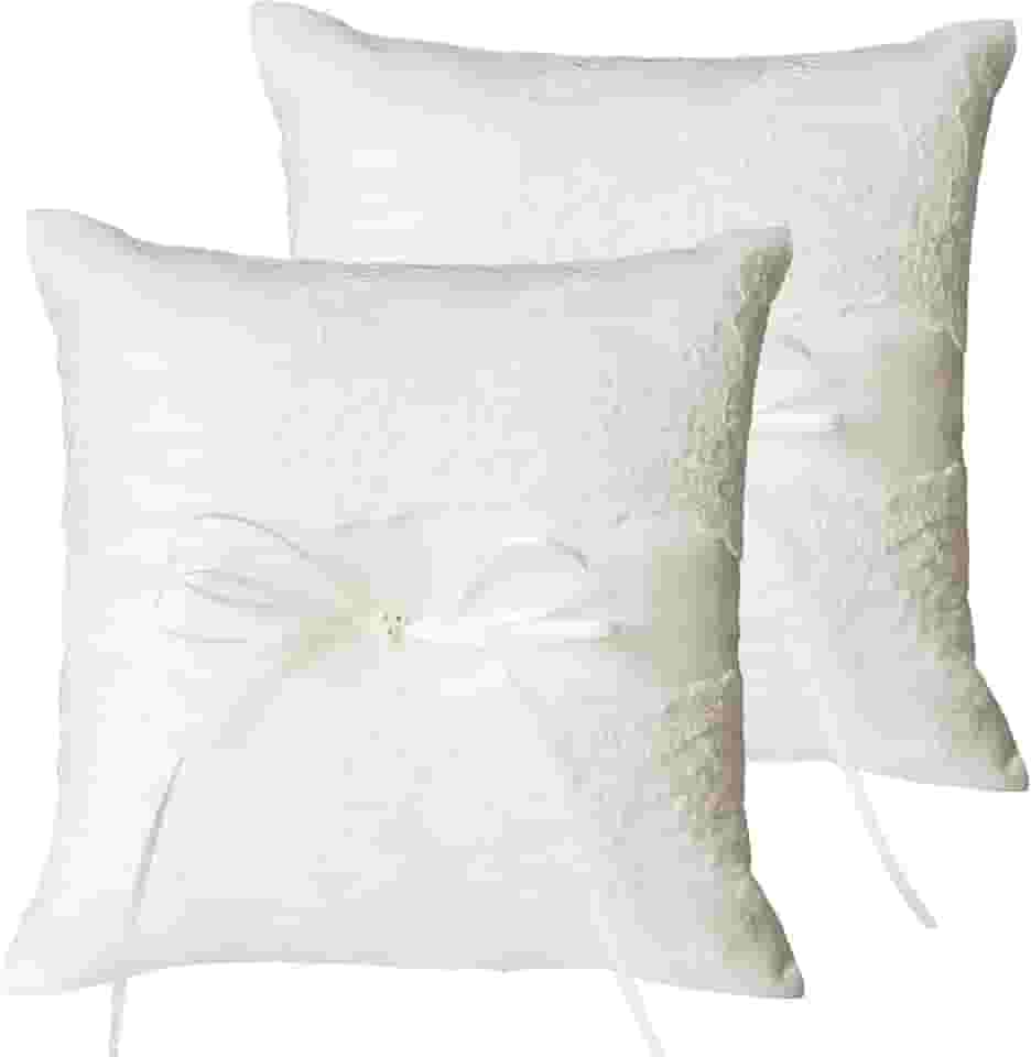 QIRMIZI Almofada de aliança de casamento de 2 peças - Almofada de renda pérola marfim para sua festa de casamento perfeita