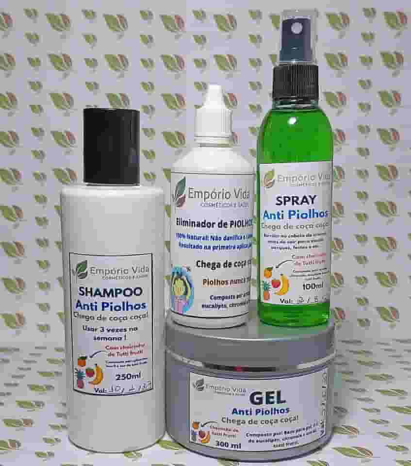 Empório Vida Kit Anti Piolhos, Shampoo 250ml, Spray 100ml e Gel 300ml, Fórmula Natural com Aroma Tutti Frutti