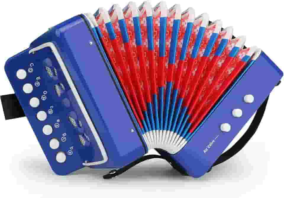 VEDO Acordeão Versátil para Iniciantes e Profissionais, Instrumento Musical com Teclas Sensíveis e Baixos Precisos, Design Leve e Portátil, Crianças e Adultos (10 teclas azul)