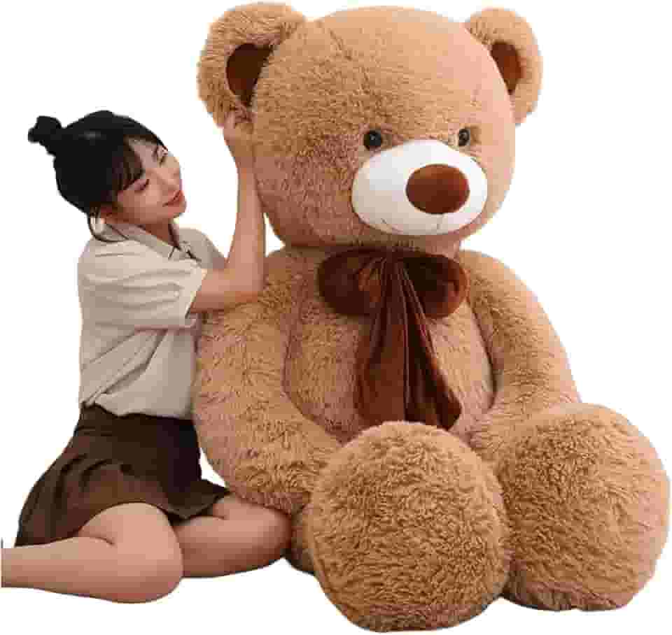 Urso De Pelúcia Gigante 1M Com Laço Para Decoração Presente Amor (Avelã Com Bege)