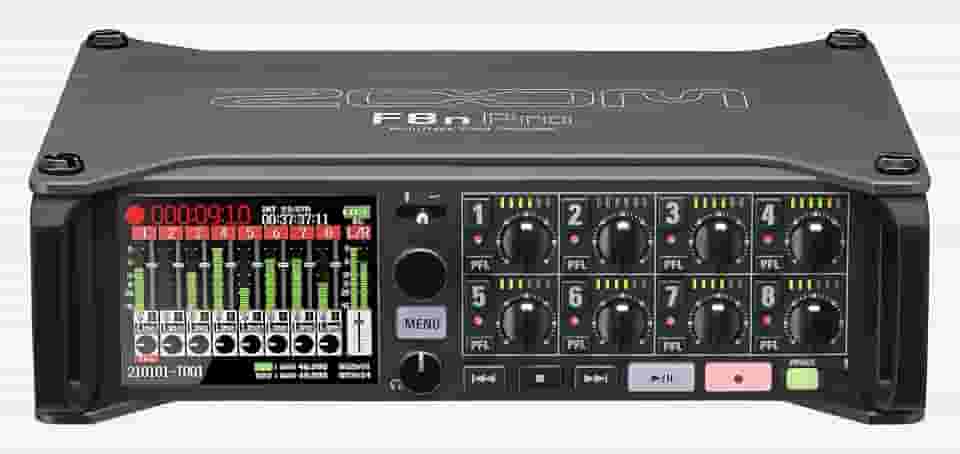 Zoom Gravador/mixer profissional F8n Pro, áudio para vídeo, gravação de 32 bits/192 kHz, gravador de 10 canais, 8 entradas XLR/TRS, código de tempo, modo Ambisonics, alimentado por bateria, dois
