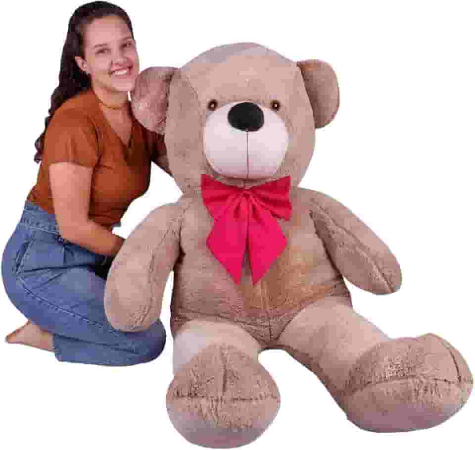 Urso de Pelúcia Gigante com Laço, 110 cm, Teddy Bear (Urso Avelã com Laço Pink)